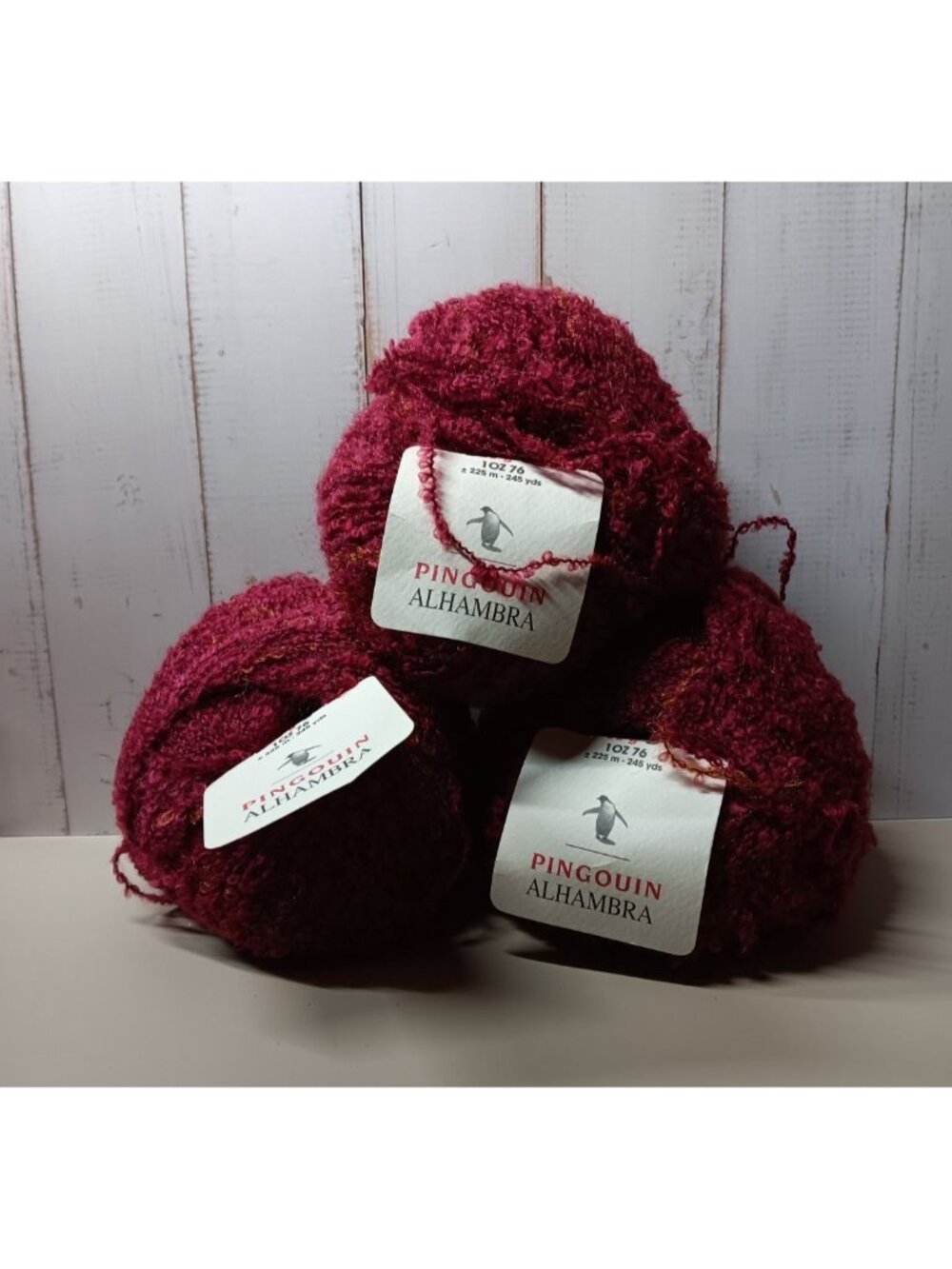 Yarn Pingouin Alhambra Bourgogne Kitting Crochet 3 Balls Skeins Mulberry Red